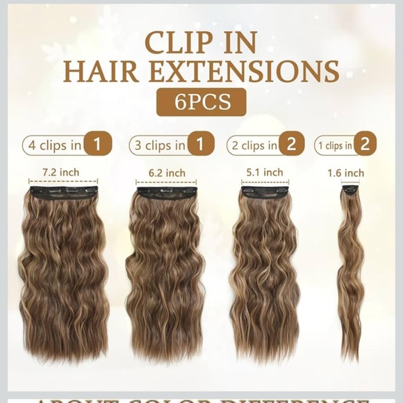 Clip in Hair Extensions 6PCS 20 Inch Honey Blonde Mixed Light Brown Synthetic - Picture 4 of 4